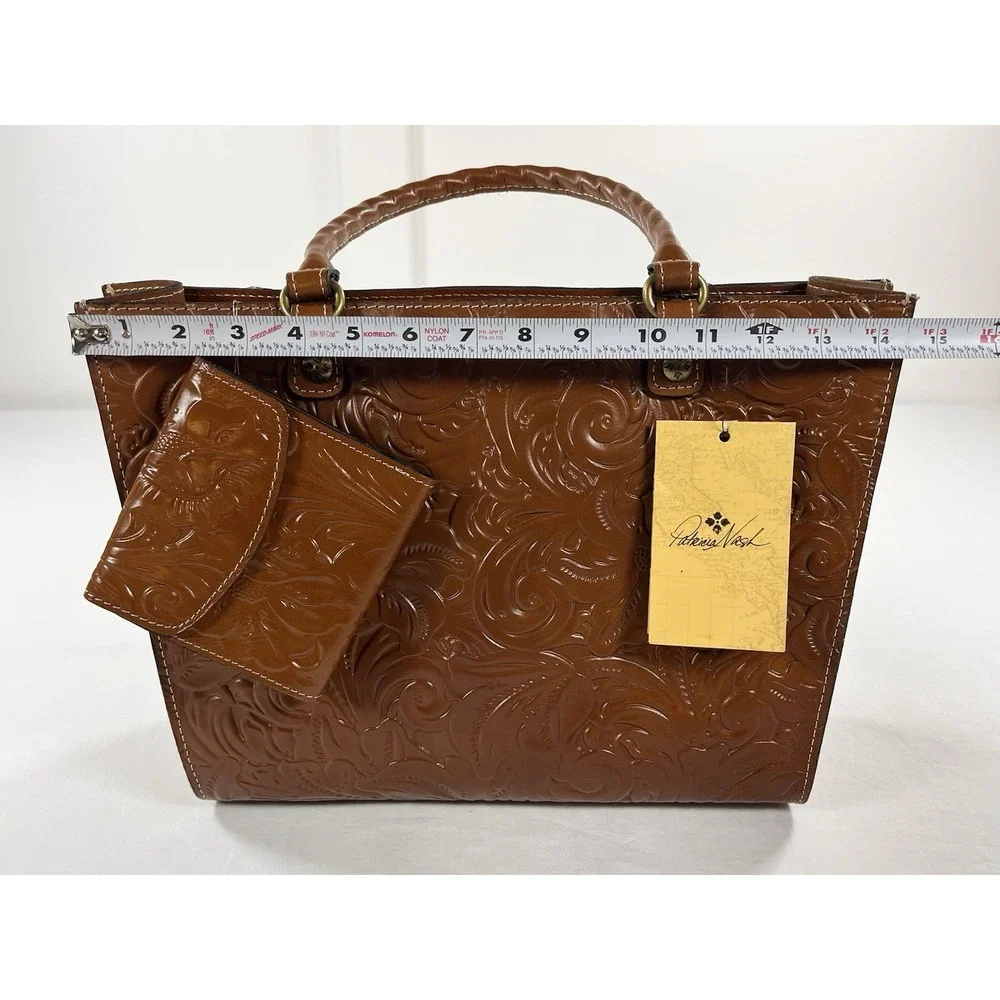 Patricia Nash Zancona Tote Reiti Wallet Bundle New Tooled Brown Leather Handbag